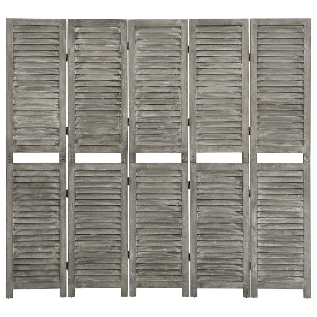 Solid Wood 5-Panel Room Divider, Grey 179x166 cm - Stylish Privacy Solution
