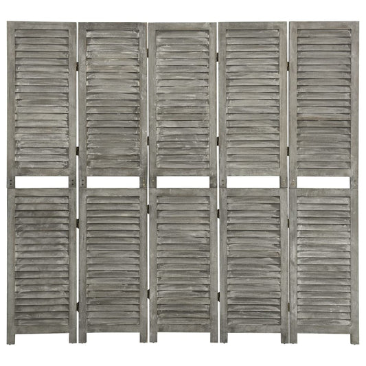 Solid Wood 5-Panel Room Divider, Grey 179x166 cm - Stylish Privacy Solution