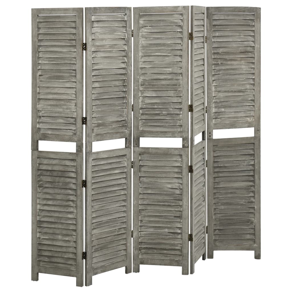Solid Wood 5-Panel Room Divider, Grey 179x166 cm - Stylish Privacy Solution