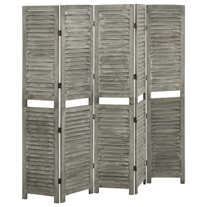 Solid Wood 5-Panel Room Divider, Grey 179x166 cm - Stylish Privacy Solution