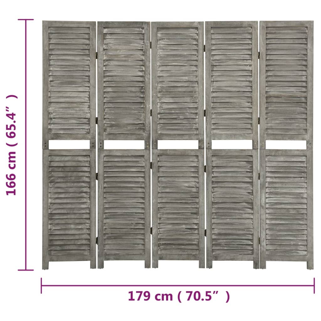 Solid Wood 5-Panel Room Divider, Grey 179x166 cm - Stylish Privacy Solution
