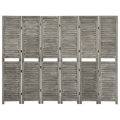 Solid Wood Grey 6-Panel Room Divider - 214x166 cm