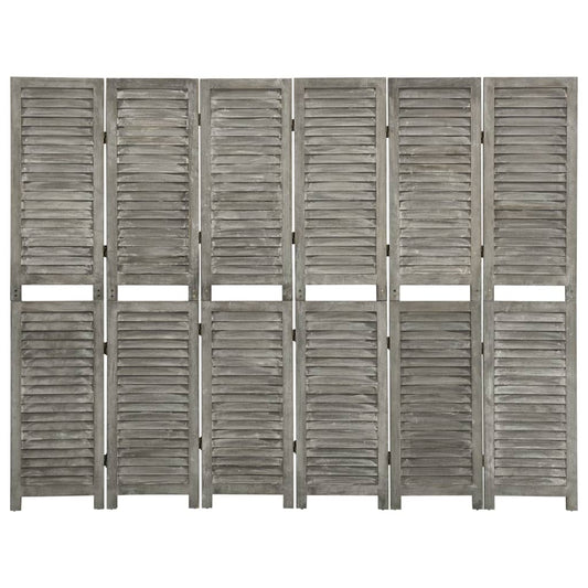 Solid Wood Grey 6-Panel Room Divider - 214x166 cm