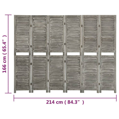 Solid Wood Grey 6-Panel Room Divider - 214x166 cm