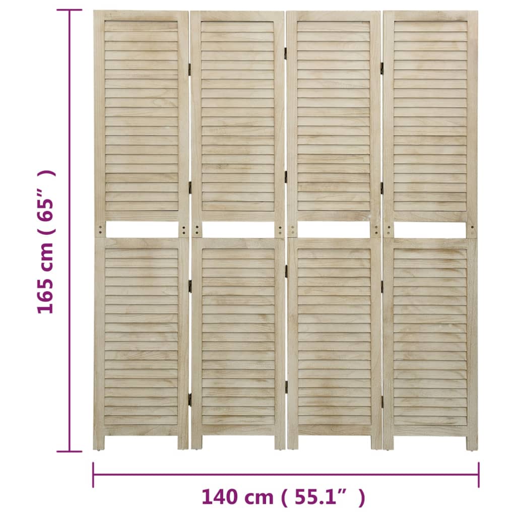 Solid Wood Paulownia Room Divider, 4-Panel, 140x165 cm Elegance