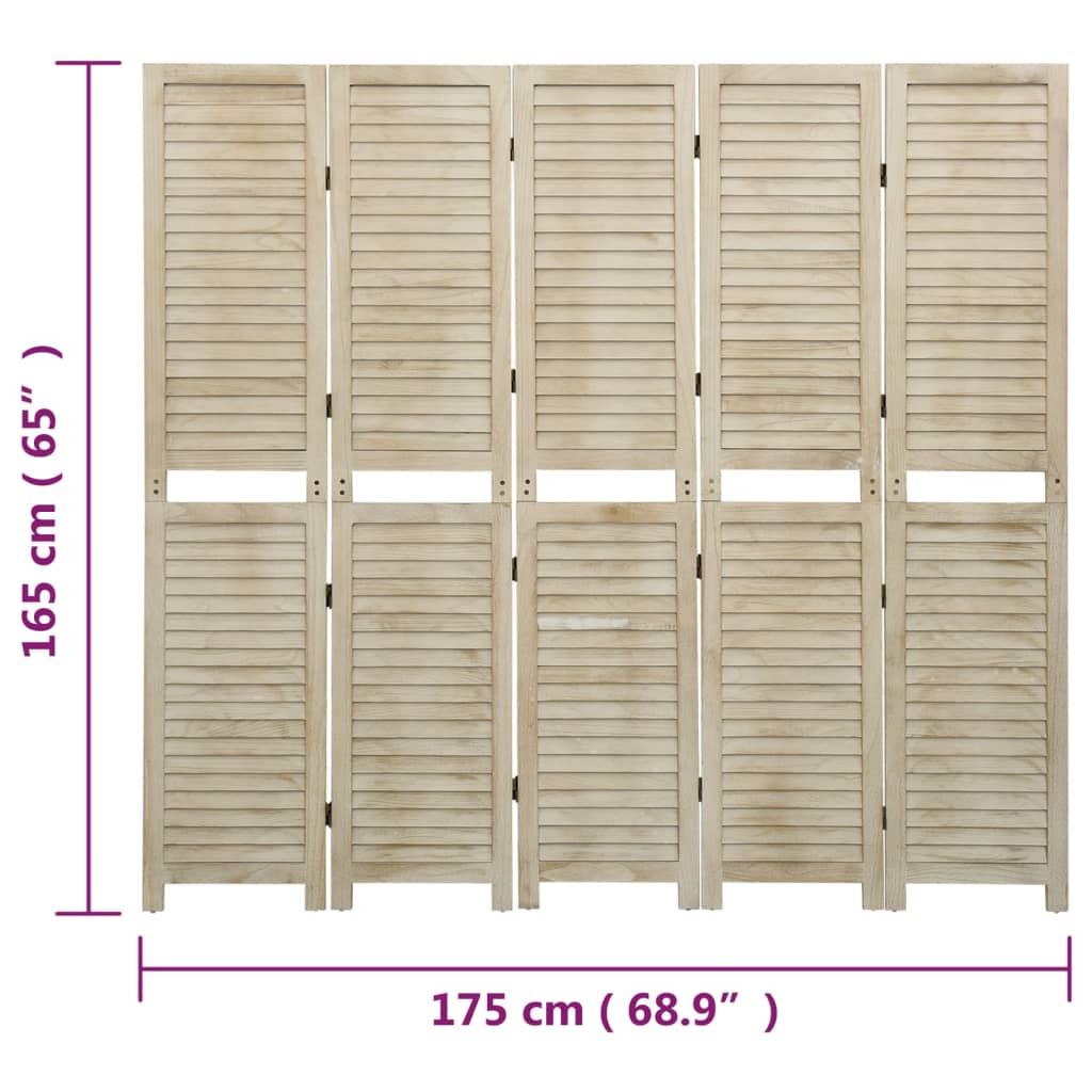 Solid Wood 5-Panel Room Divider 175x165 cm - Paulownia Elegance