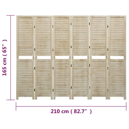 Solid Wood Paulownia 6-Panel Room Divider 210x165 cm Natural Finish