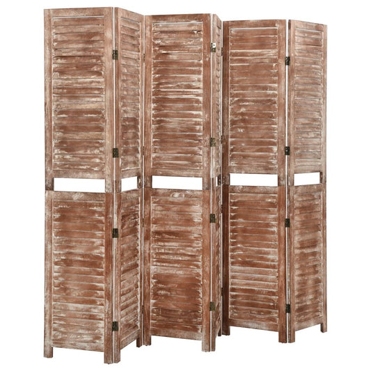 Brown Solid Wood Paulownia 6-Panel Room Divider, 210x165 cm