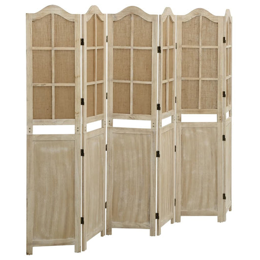 Brown Fabric 6-Panel Room Divider, 214x165 cm Privacy Screen