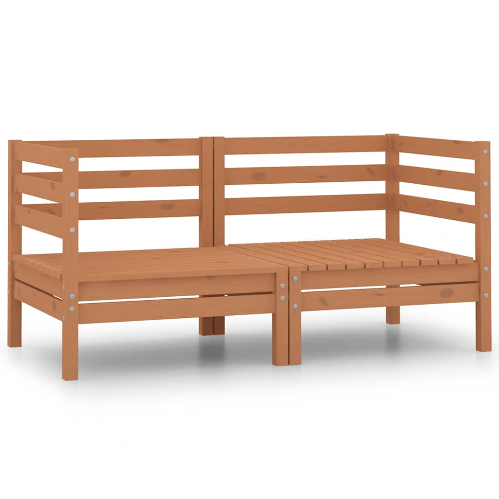 Honey Brown Solid Pinewood Garden Corner Sofas - 2 pcs Set