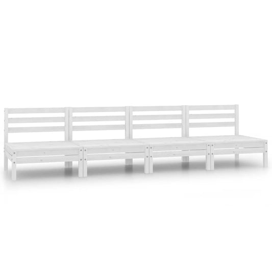 4-Piece White Pinewood Garden Middle Sofas Set