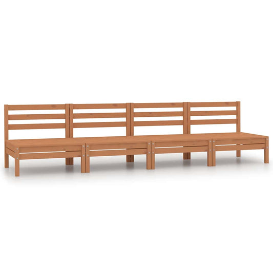 4-Piece Honey Brown Pinewood Garden Middle Sofas Set