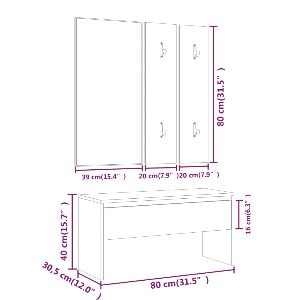Sonoma Oak Hallway Furniture Set - Engineered Wood Design