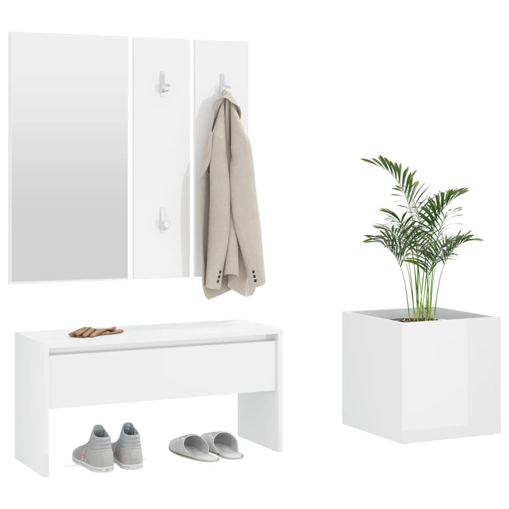Sleek High Gloss White Hallway Furniture Set - Engineered Wood