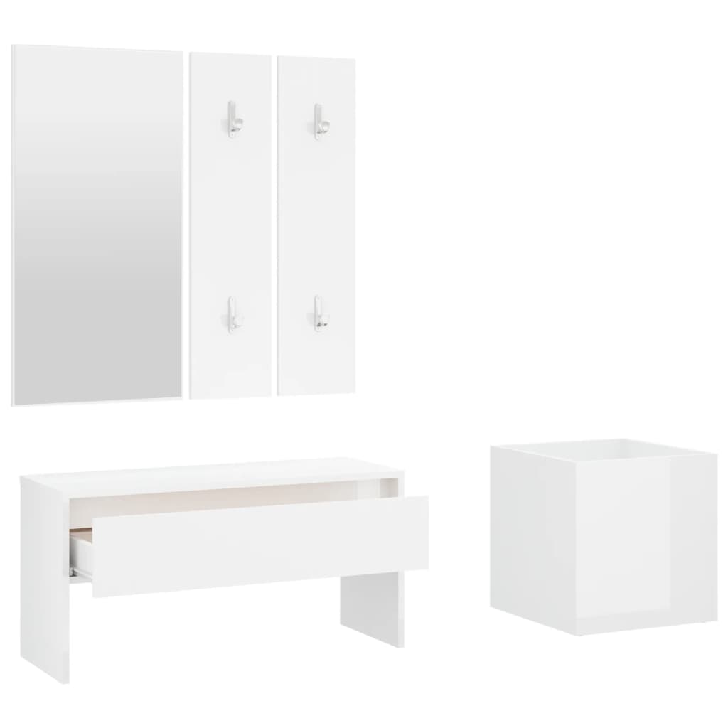 Sleek High Gloss White Hallway Furniture Set - Engineered Wood