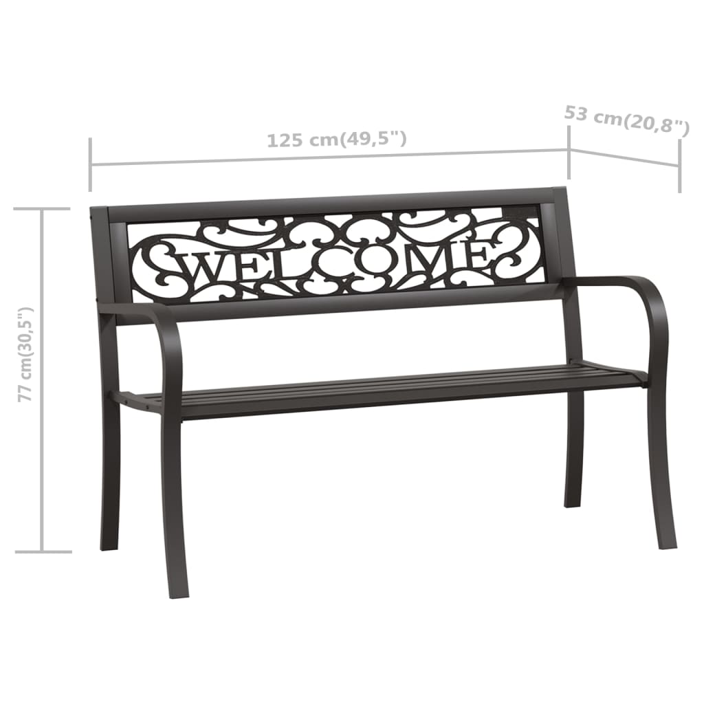 Elegant 125 cm Garden Bench - Durable Steel, Sleek Black Finish