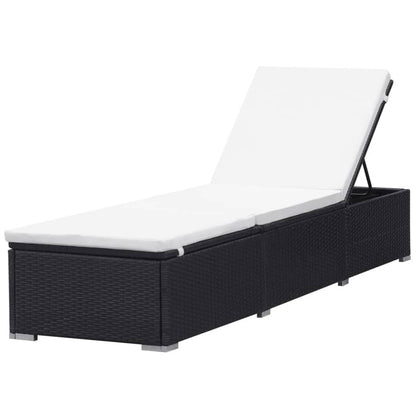 Elegant Black Poly Rattan Sun Lounger with Cream White Cushion