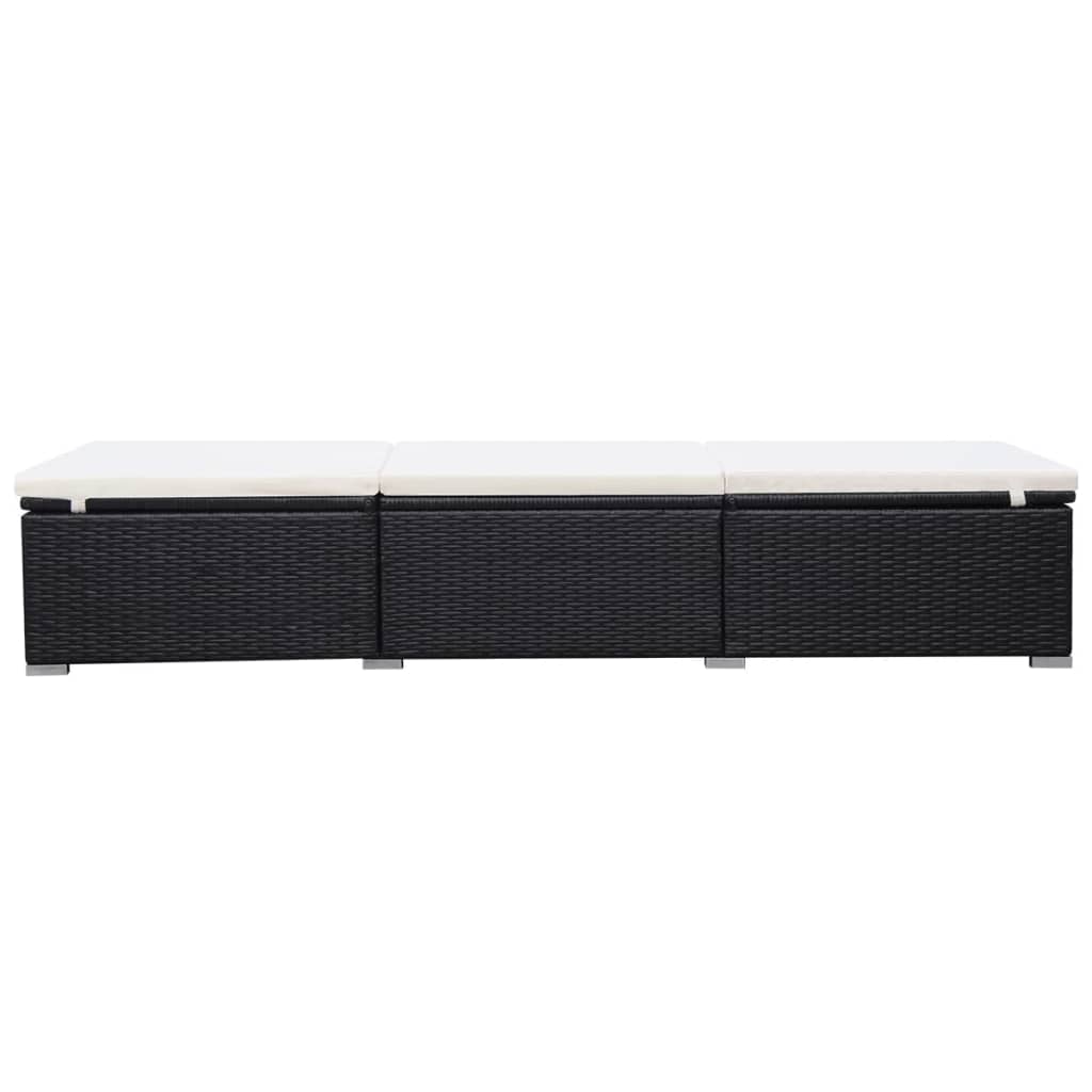 Elegant Black Poly Rattan Sun Lounger with Cream White Cushion