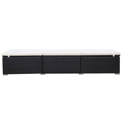 Elegant Black Poly Rattan Sun Lounger with Cream White Cushion