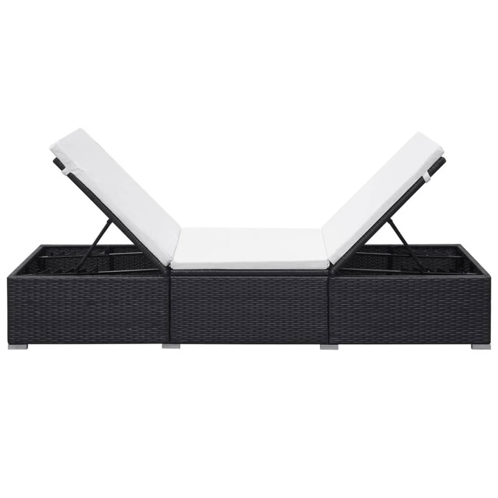 Elegant Black Poly Rattan Sun Lounger with Cream White Cushion
