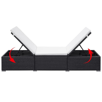 Elegant Black Poly Rattan Sun Lounger with Cream White Cushion