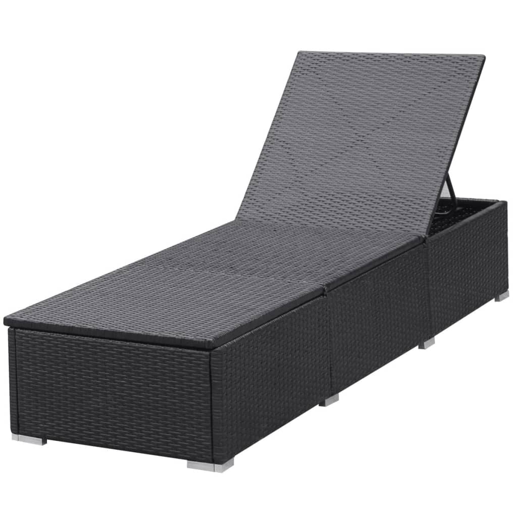 Elegant Black Poly Rattan Sun Lounger with Cream White Cushion