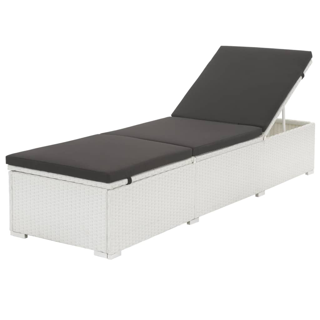 White Poly Rattan Sun Lounger with Black Cushion - Stylish Comfort