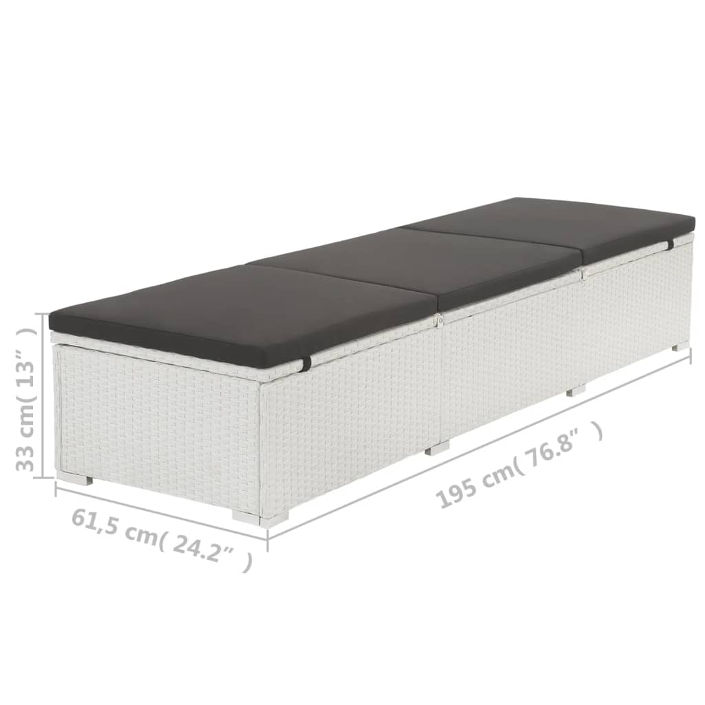 White Poly Rattan Sun Lounger with Black Cushion - Stylish Comfort