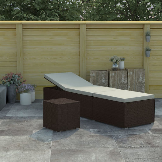 Brown Poly Rattan Sun Lounger Set with Cushion & Tea Table