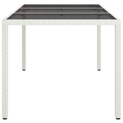 Garden Table 150x90x75 cm Tempered Glass and Poly Rattan White