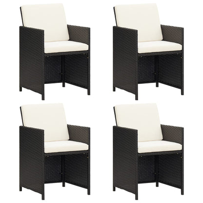 4-Piece Black Poly Rattan Garden Dining Chairs with Cushions