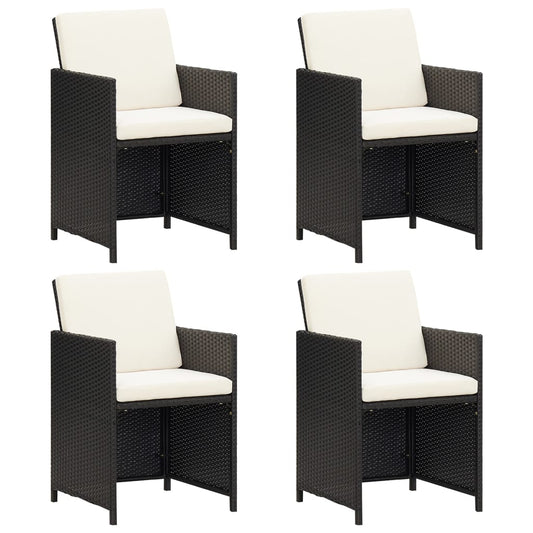 4-Piece Black Poly Rattan Garden Dining Chairs with Cushions