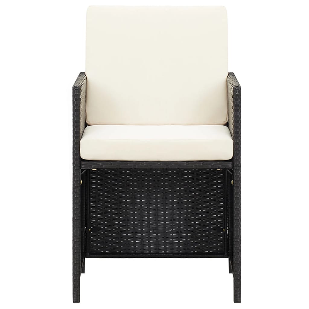 4-Piece Black Poly Rattan Garden Dining Chairs with Cushions