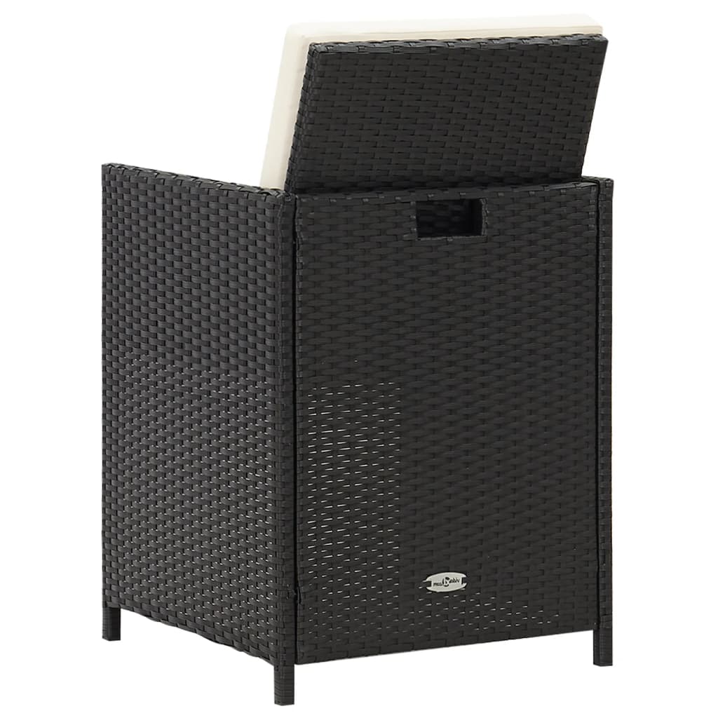 4-Piece Black Poly Rattan Garden Dining Chairs with Cushions