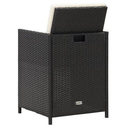 4-Piece Black Poly Rattan Garden Dining Chairs with Cushions