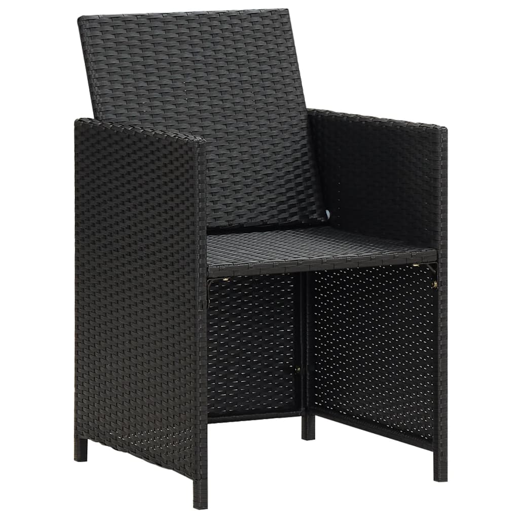 4-Piece Black Poly Rattan Garden Dining Chairs with Cushions