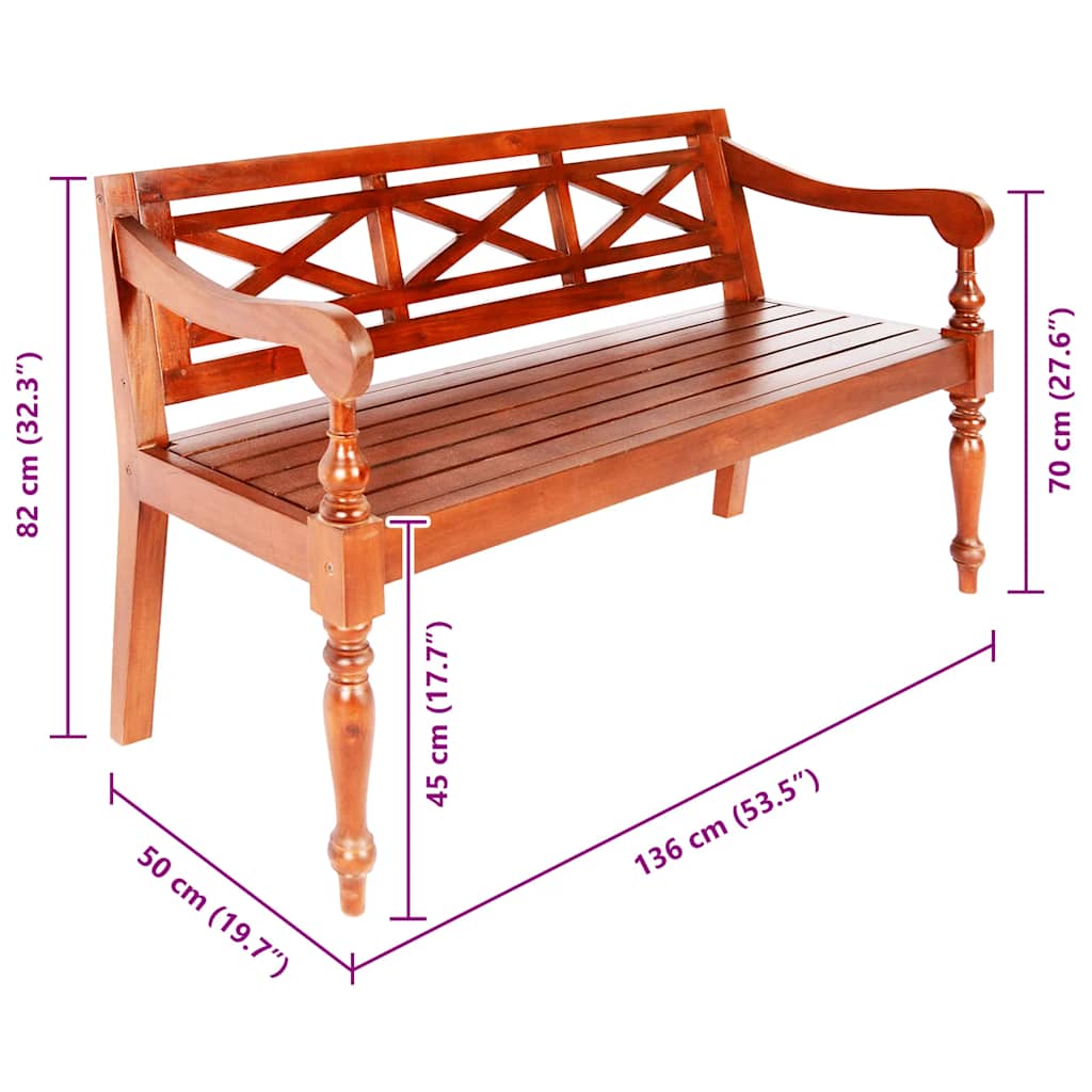 Solid Mahogany Batavia Bench 123cm - Dark Brown Finish