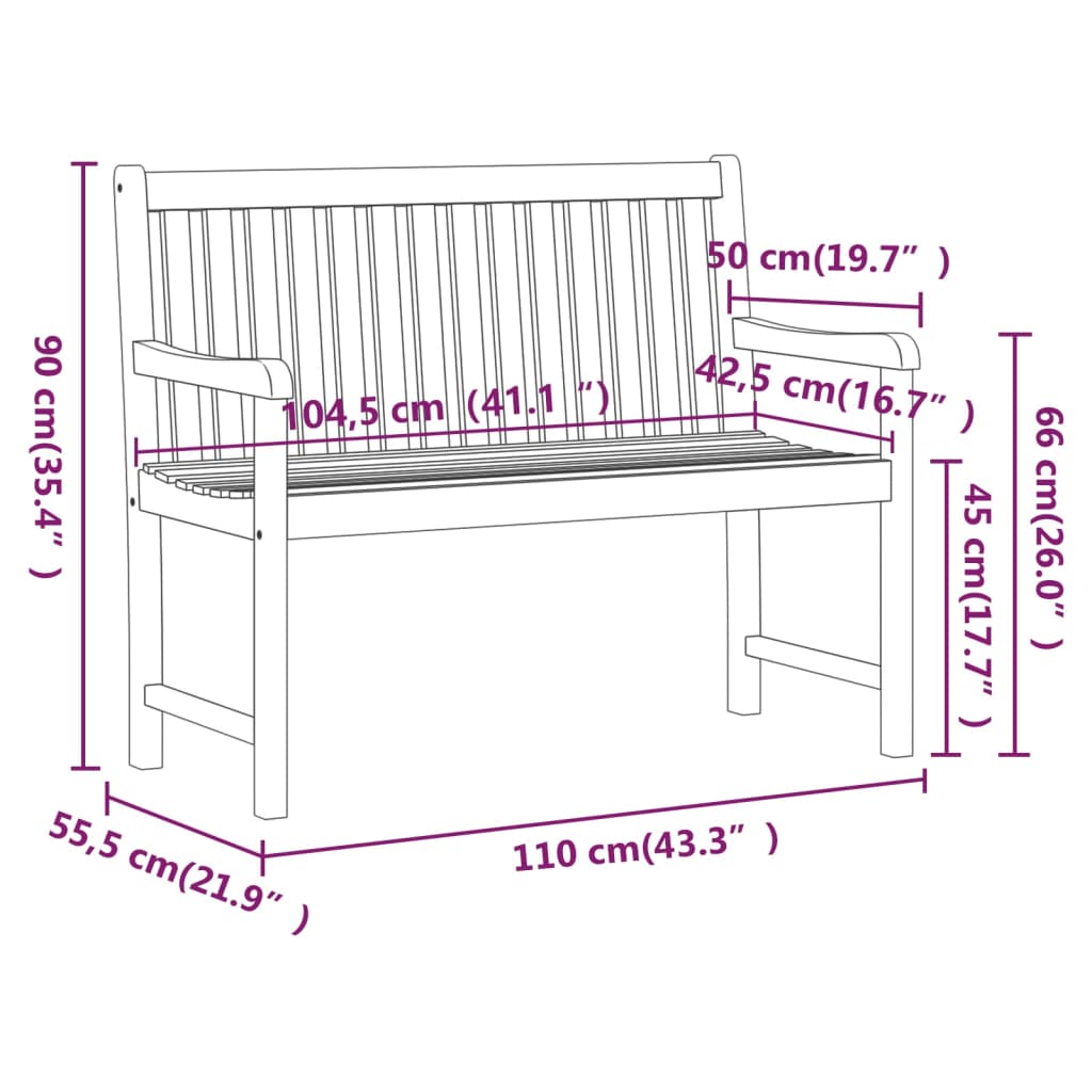 Solid Acacia Wood Garden Bench, 110 cm - Durable & Stylish Seating