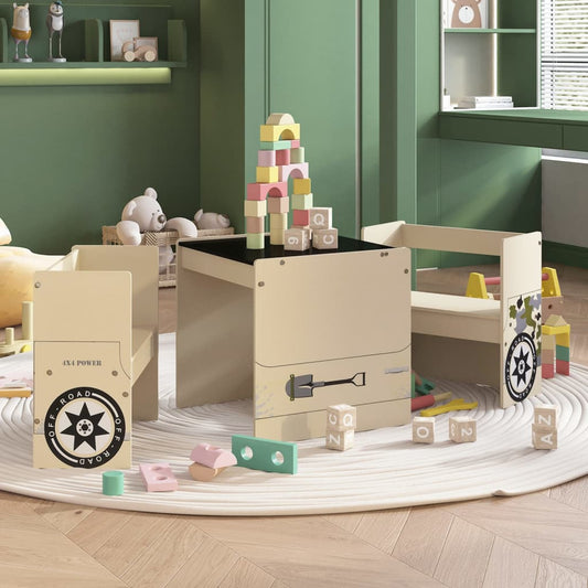 Kids Off-Road Car Table & Chair Set - Durable MDF, 3 Piece