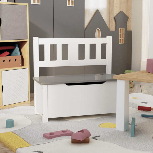 Kids' Storage Bench - White/Grey MDF, 60x30x55 cm