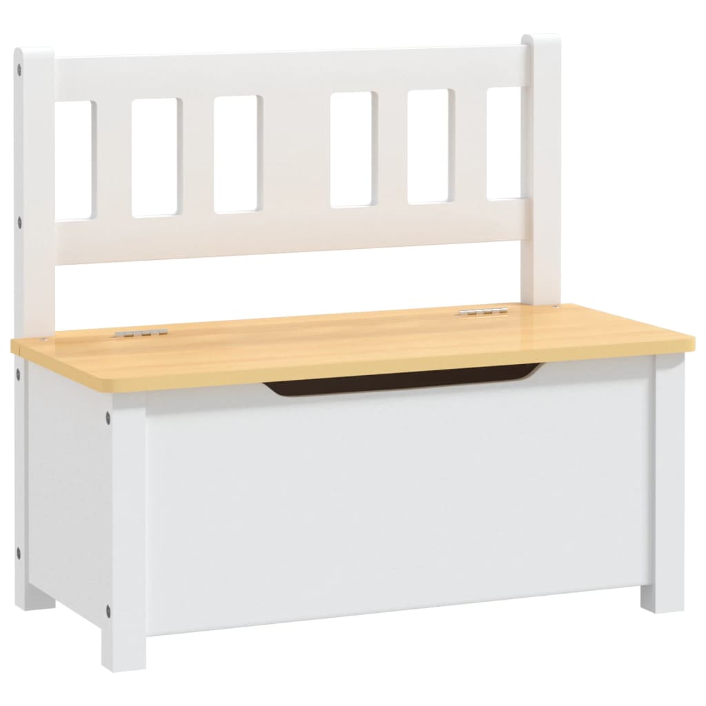 Kids Storage Bench in White & Beige MDF, 60x30x55 cm