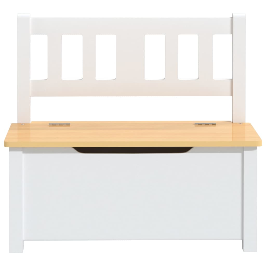Kids Storage Bench in White & Beige MDF, 60x30x55 cm