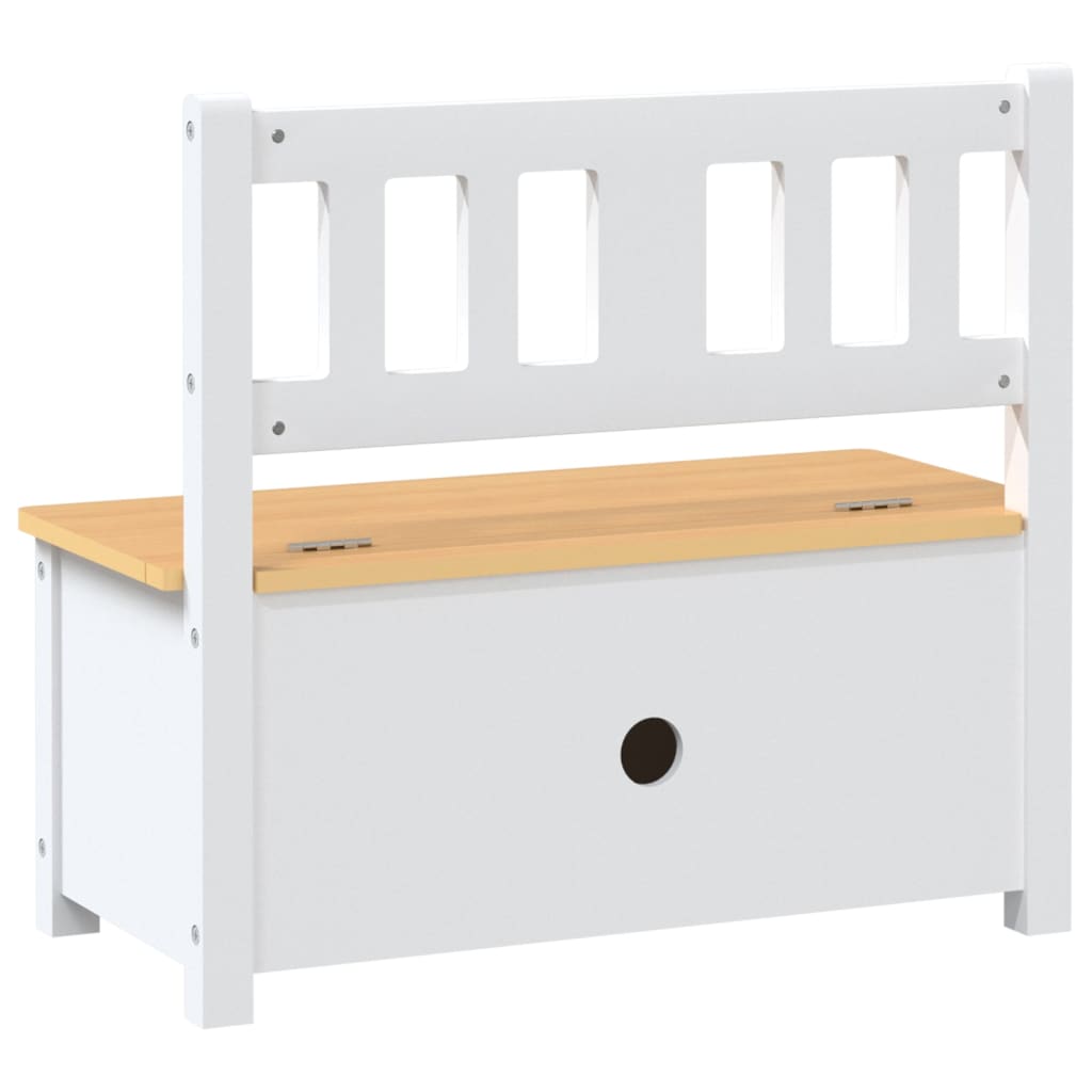 Kids Storage Bench in White & Beige MDF, 60x30x55 cm