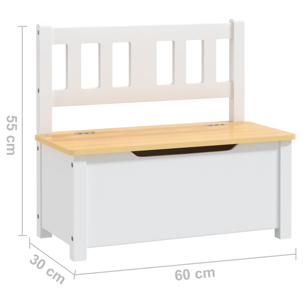 Kids Storage Bench in White & Beige MDF, 60x30x55 cm