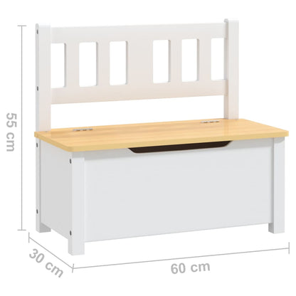 Kids Storage Bench in White & Beige MDF, 60x30x55 cm