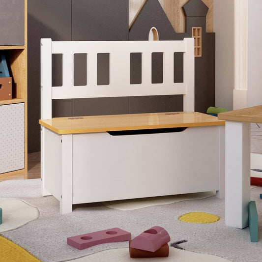 Kids Storage Bench in White & Beige MDF, 60x30x55 cm