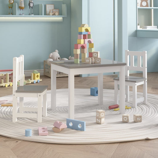 White & Grey 3-Piece Kid's Table & Chair Set - Durable MDF