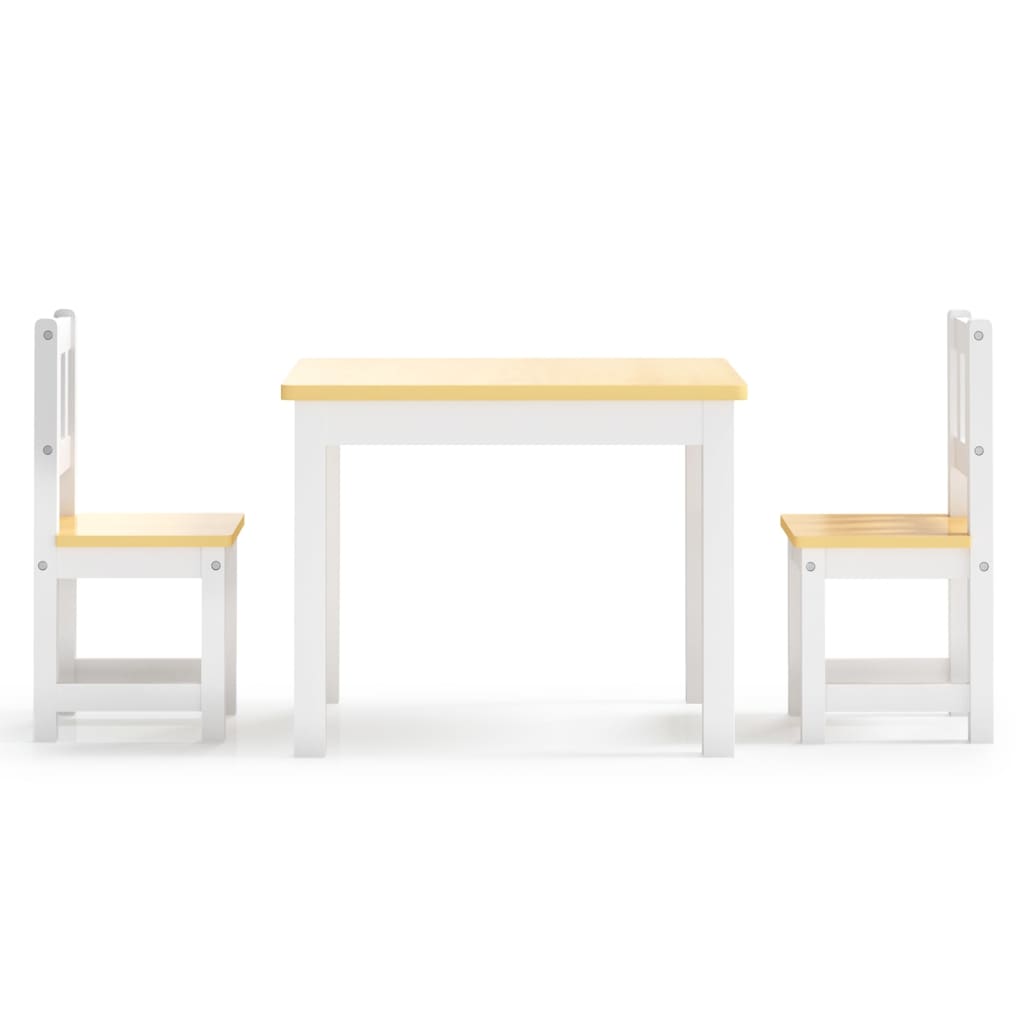 Kids 3-Piece Table & Chair Set - White & Beige MDF