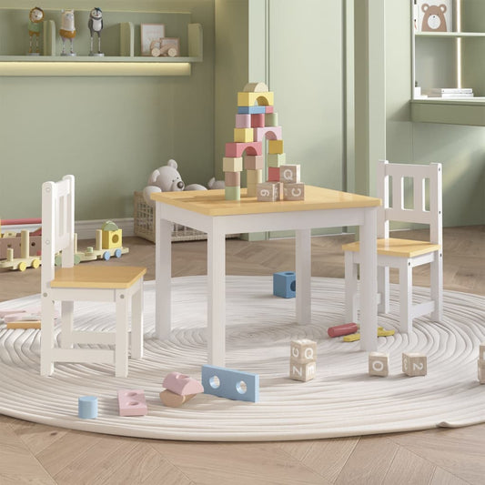 Kids 3-Piece Table & Chair Set - White & Beige MDF