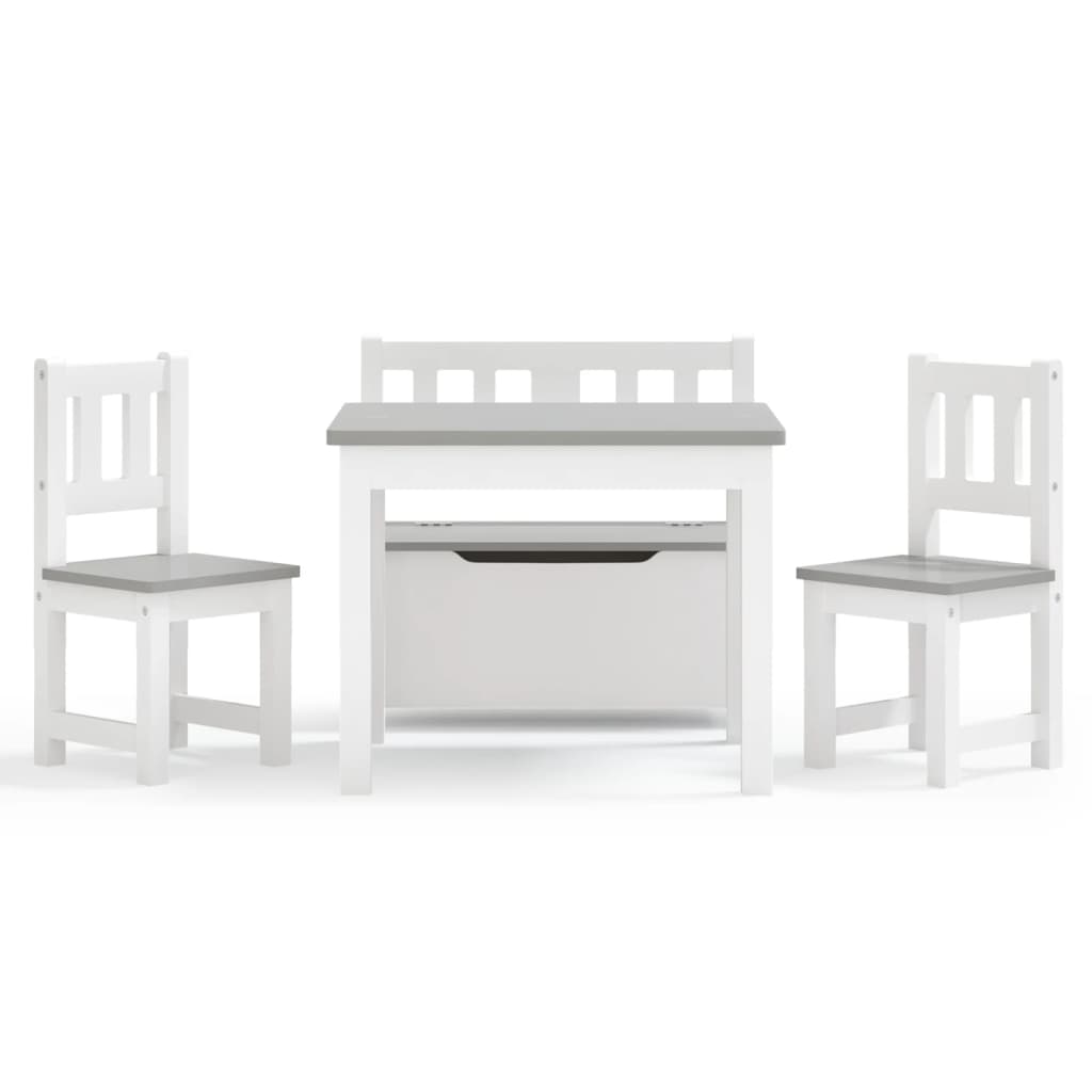 White & Grey MDF 4-Piece Kids Table & Chair Set